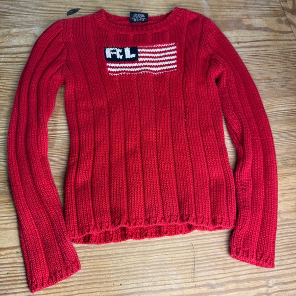 Vintage Polo Jeans Co Ralph Lauren Petite Red Y2K Knit Preppy Sweater size pm - Picture 2 of 5